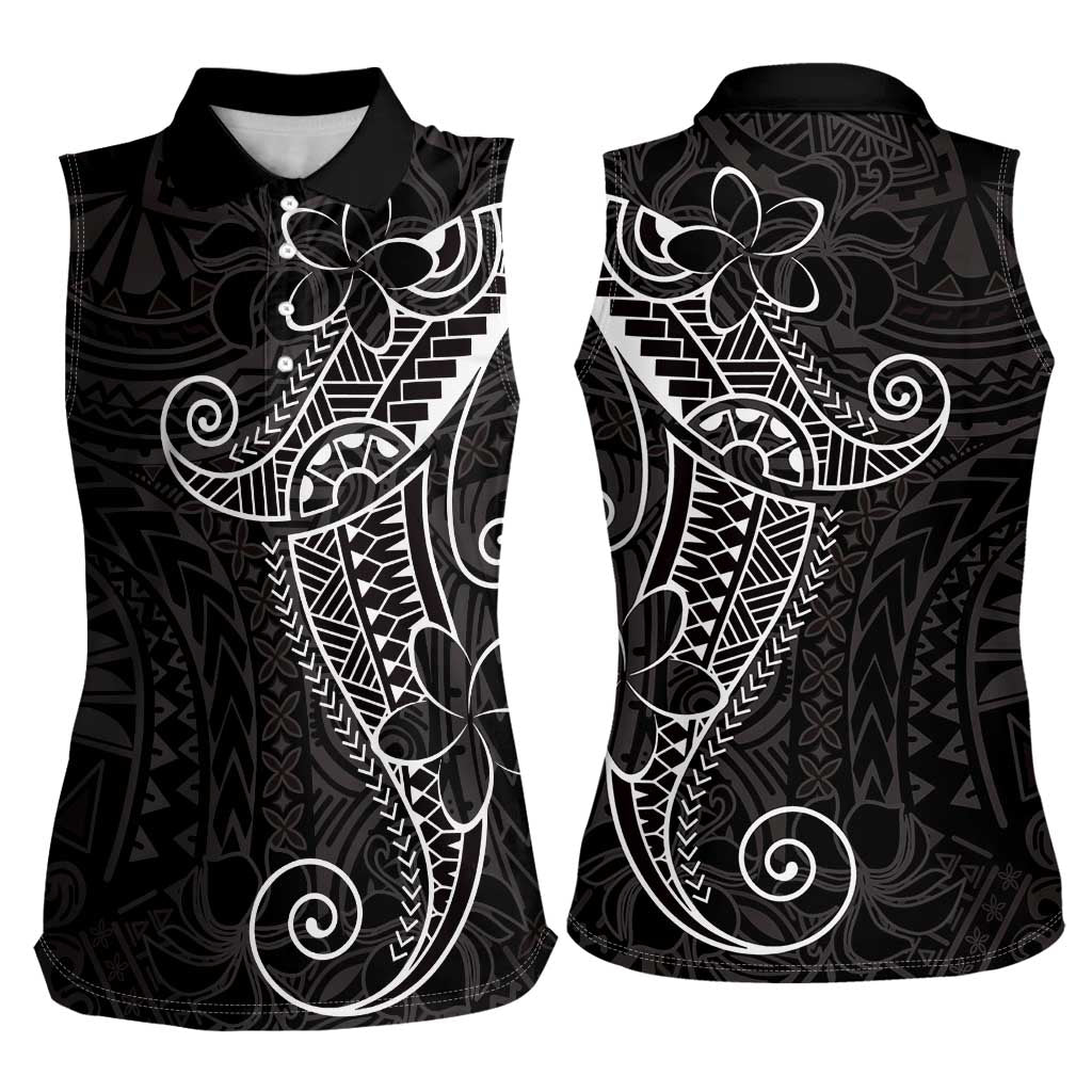 Black White Polynesian Tribal Women Sleeveless Polo Shirt LT9 - Polynesian Pride