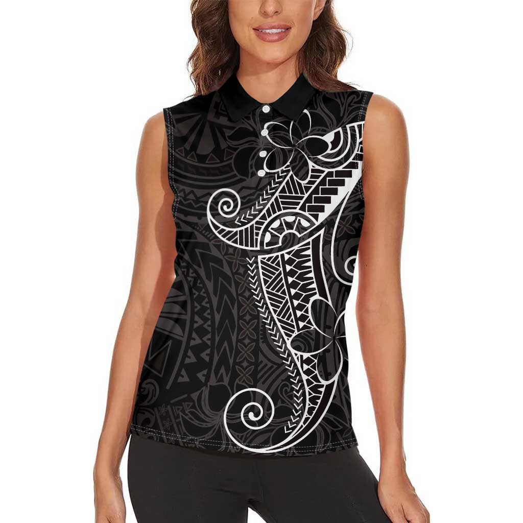 Black White Polynesian Tribal Women Sleeveless Polo Shirt LT9 - Polynesian Pride