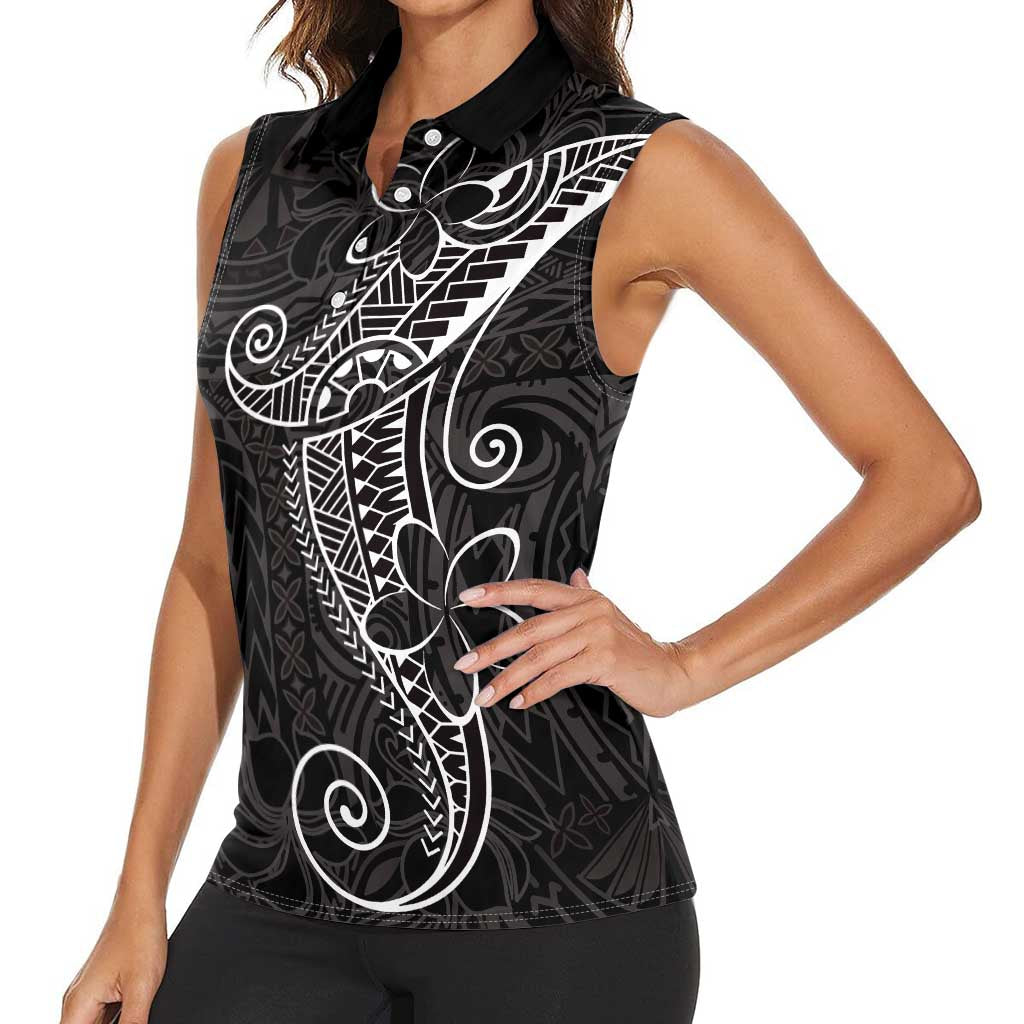 Black White Polynesian Tribal Women Sleeveless Polo Shirt LT9 - Polynesian Pride