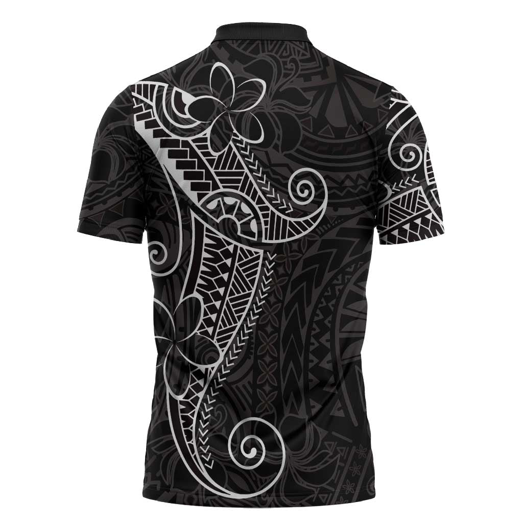 Black White Polynesian Tribal Zipper Polo Shirt - Polynesian Pride