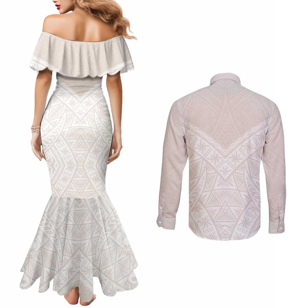 Lotu Tamaiti Tongan Polynesian Art Pattern Couples Matching Mermaid Dress and Long Sleeve Button Shirt Traditional Tribal Motifs - Polynesian Pride