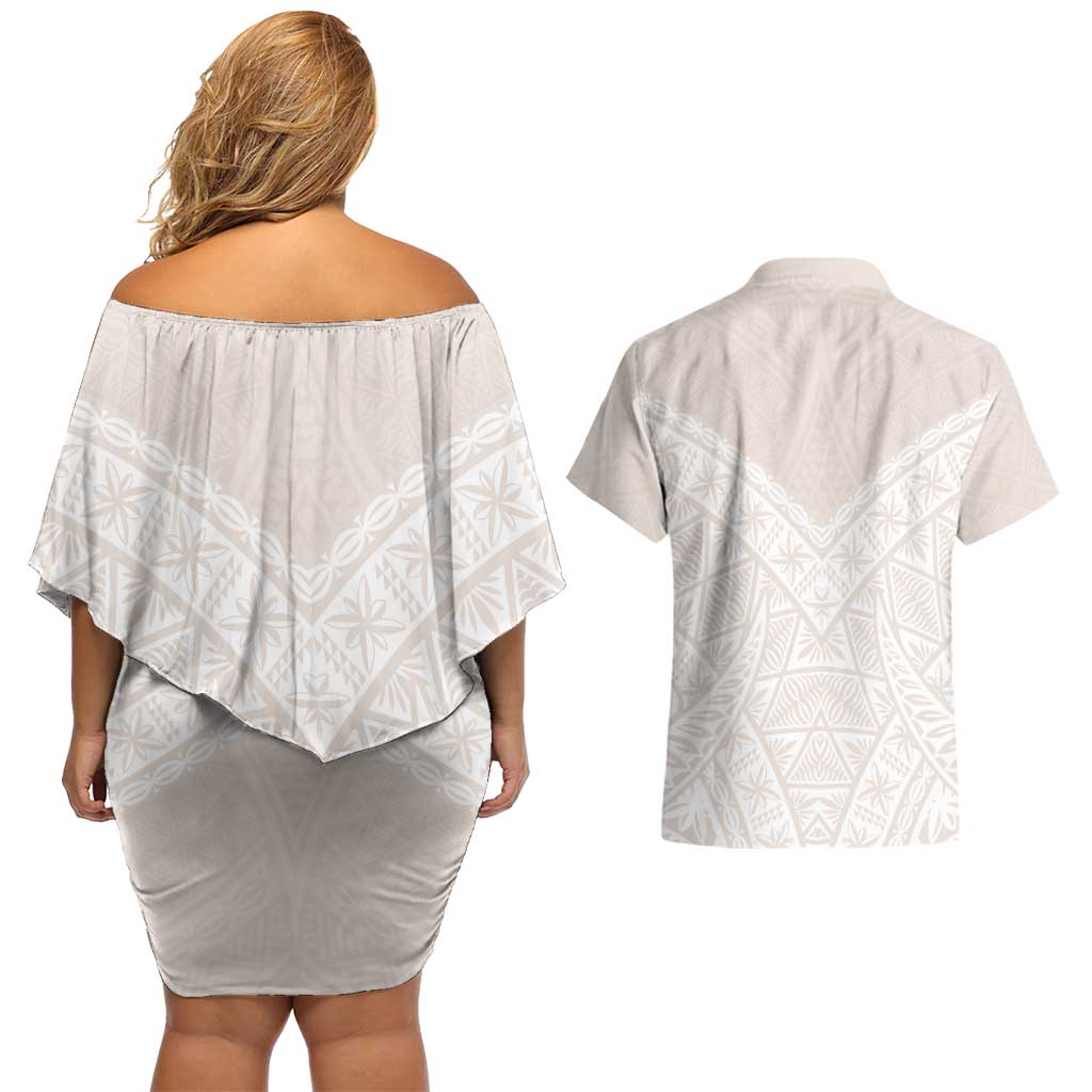 Lotu Tamaiti Tongan Polynesian Art Pattern Couples Matching Off Shoulder Short Dress and Hawaiian Shirt Traditional Tribal Motifs - Polynesian Pride