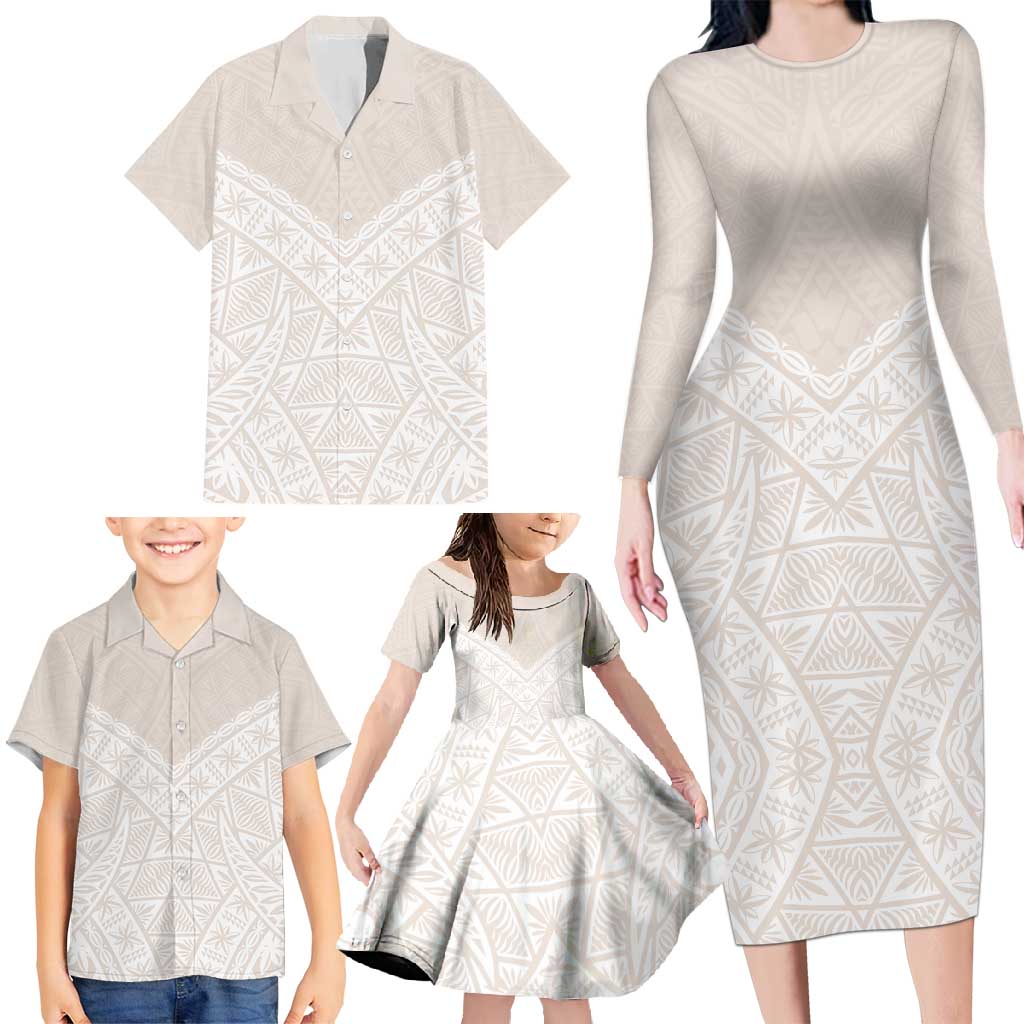 Lotu Tamaiti Tongan Polynesian Art Pattern Family Matching Long Sleeve Bodycon Dress and Hawaiian Shirt Traditional Tribal Motifs - Polynesian Pride