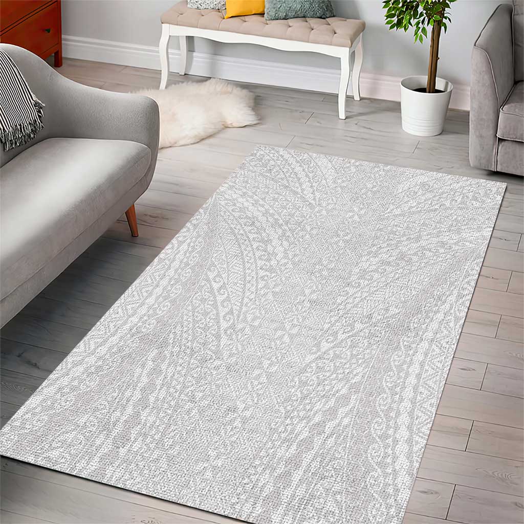 Lotu Tamaiti White Tongan Ngatu Area Rug Polynesian Tribal Fonulei Pattern - Polynesian Pride