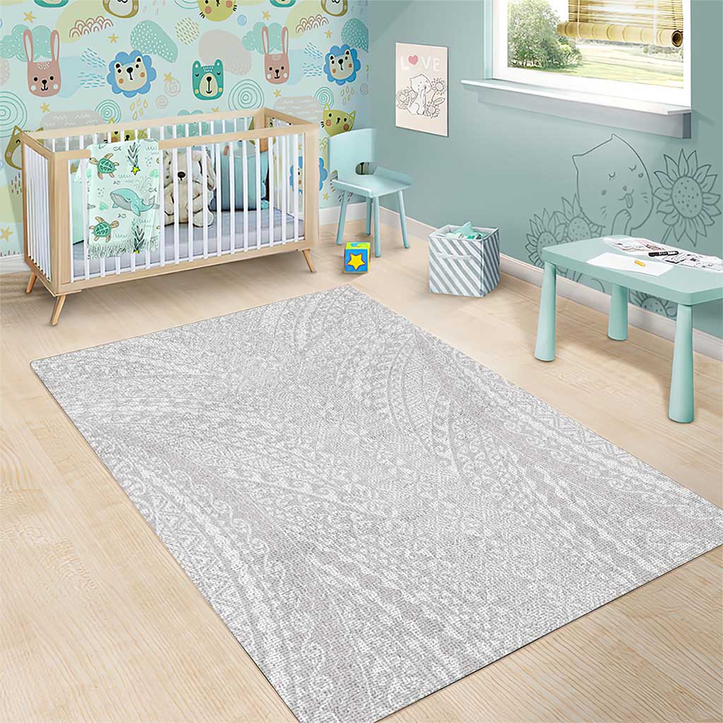 Lotu Tamaiti White Tongan Ngatu Area Rug Polynesian Tribal Fonulei Pattern - Polynesian Pride