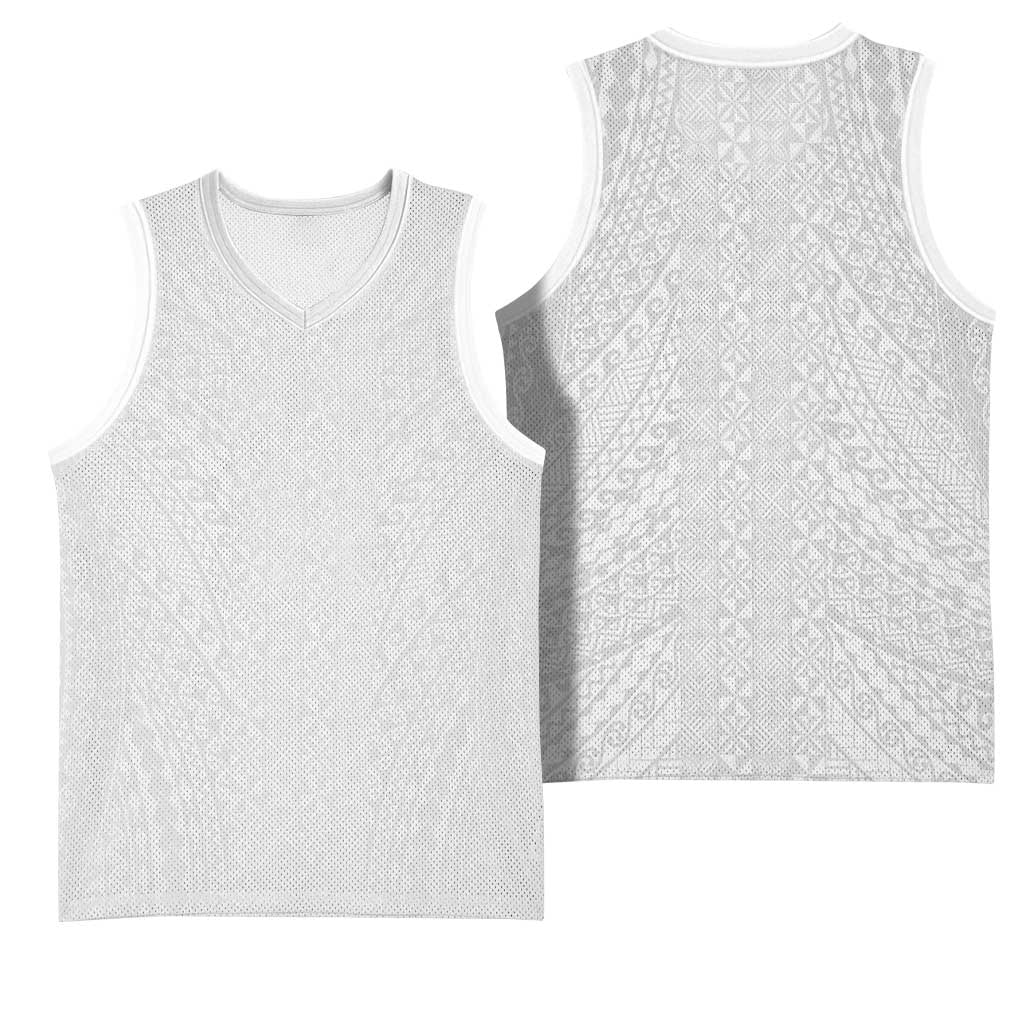 Lotu Tamaiti White Tongan Ngatu Basketball Jersey Polynesian Tribal Fonulei Pattern - Polynesian Pride