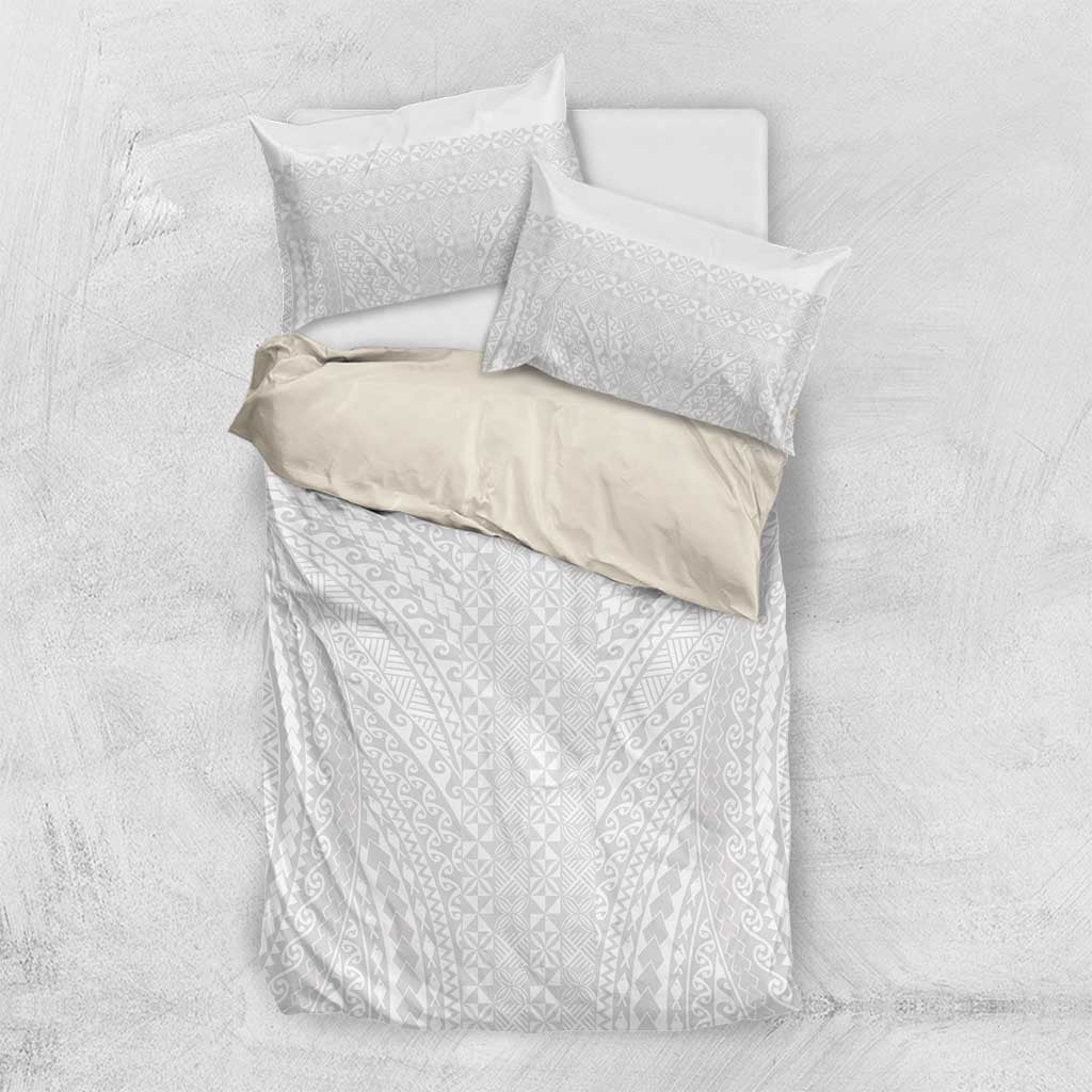 Lotu Tamaiti White Tongan Ngatu Bedding Set Polynesian Tribal Fonulei Pattern - Polynesian Pride