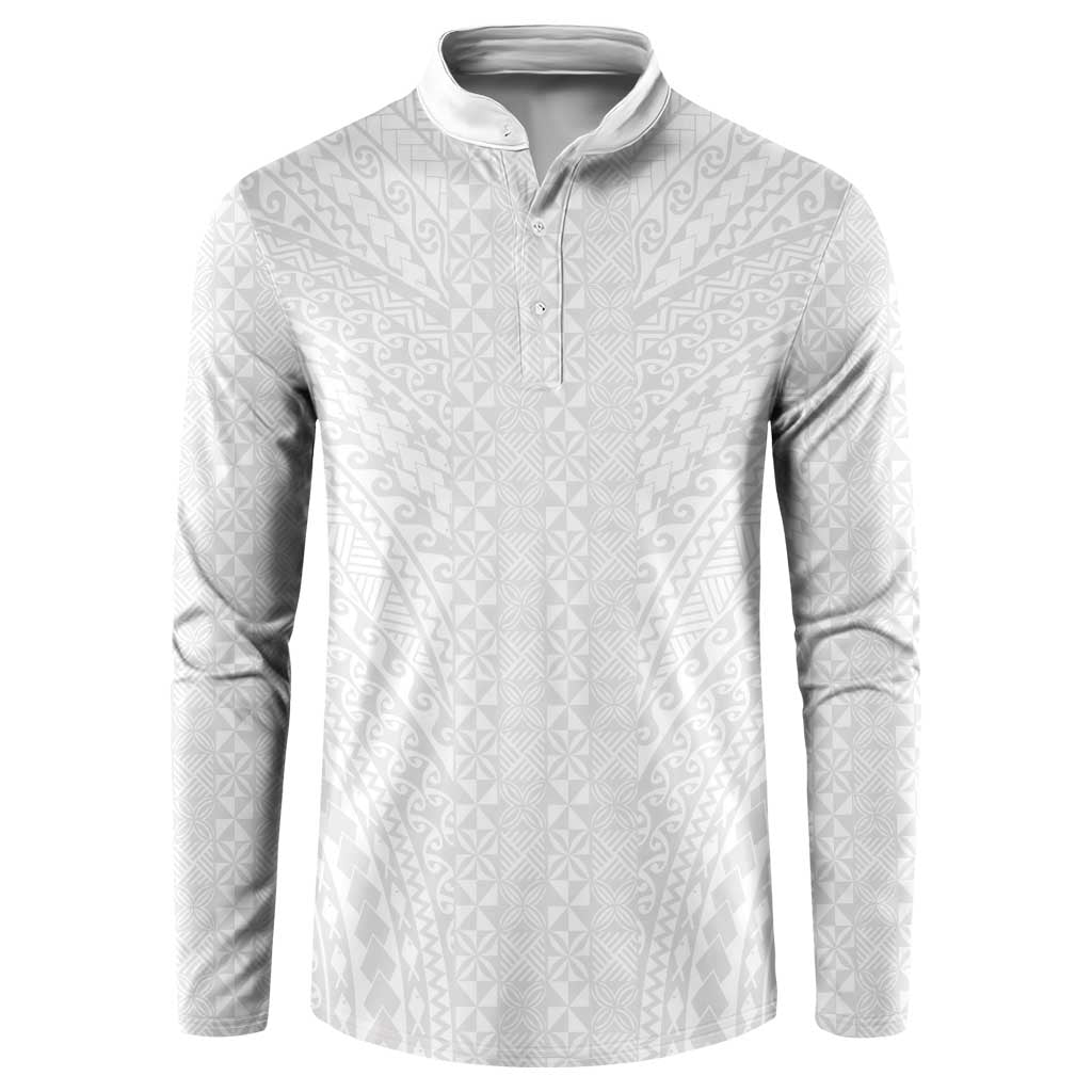 Lotu Tamaiti White Tongan Ngatu Button Sweatshirt Polynesian Tribal Fonulei Pattern - Polynesian Pride