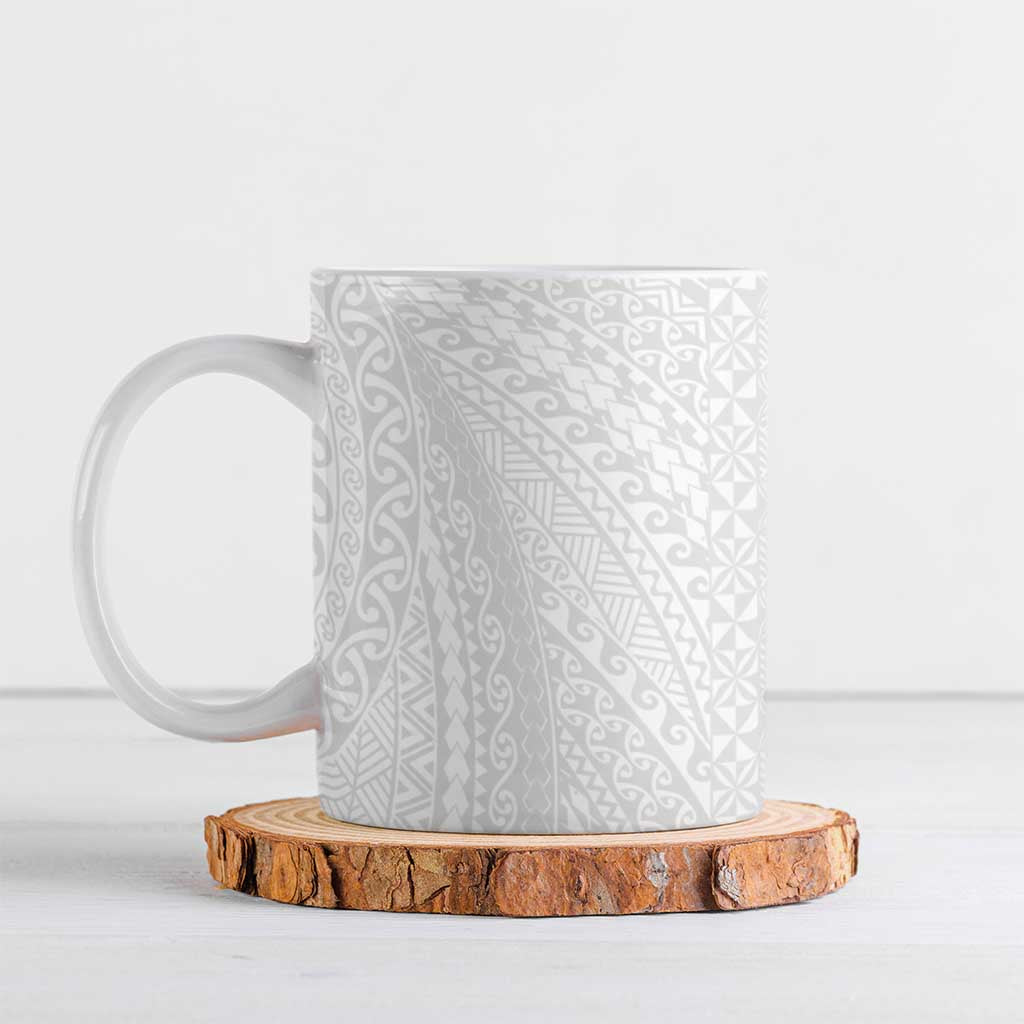 Lotu Tamaiti White Tongan Ngatu Ceramic Mug Polynesian Tribal Fonulei Pattern - Polynesian Pride