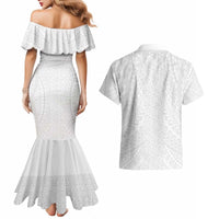 Lotu Tamaiti White Tongan Ngatu Couples Matching Mermaid Dress and Hawaiian Shirt Polynesian Tribal Fonulei Pattern - Polynesian Pride