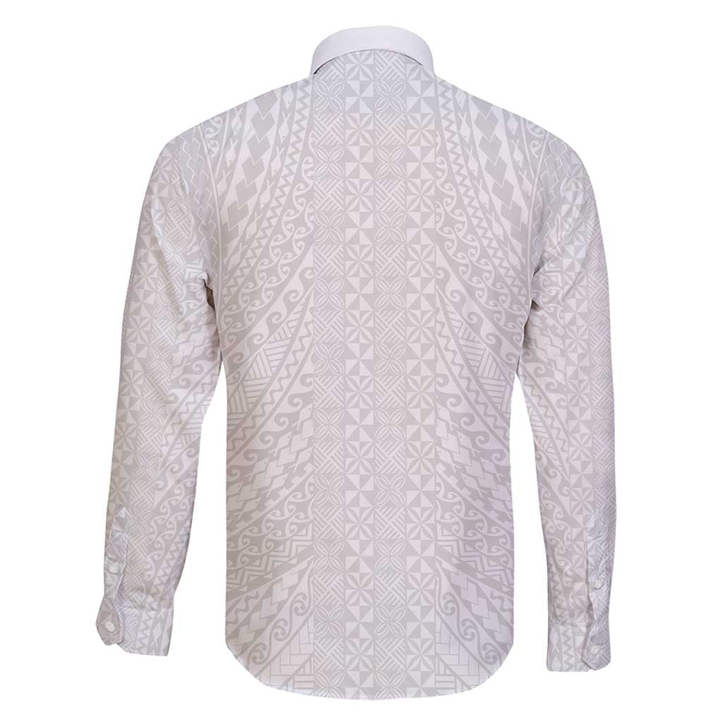 Lotu Tamaiti White Tongan Ngatu Family Matching Off Shoulder Maxi Dress and Hawaiian Shirt Polynesian Tribal Fonulei Pattern - Polynesian Pride