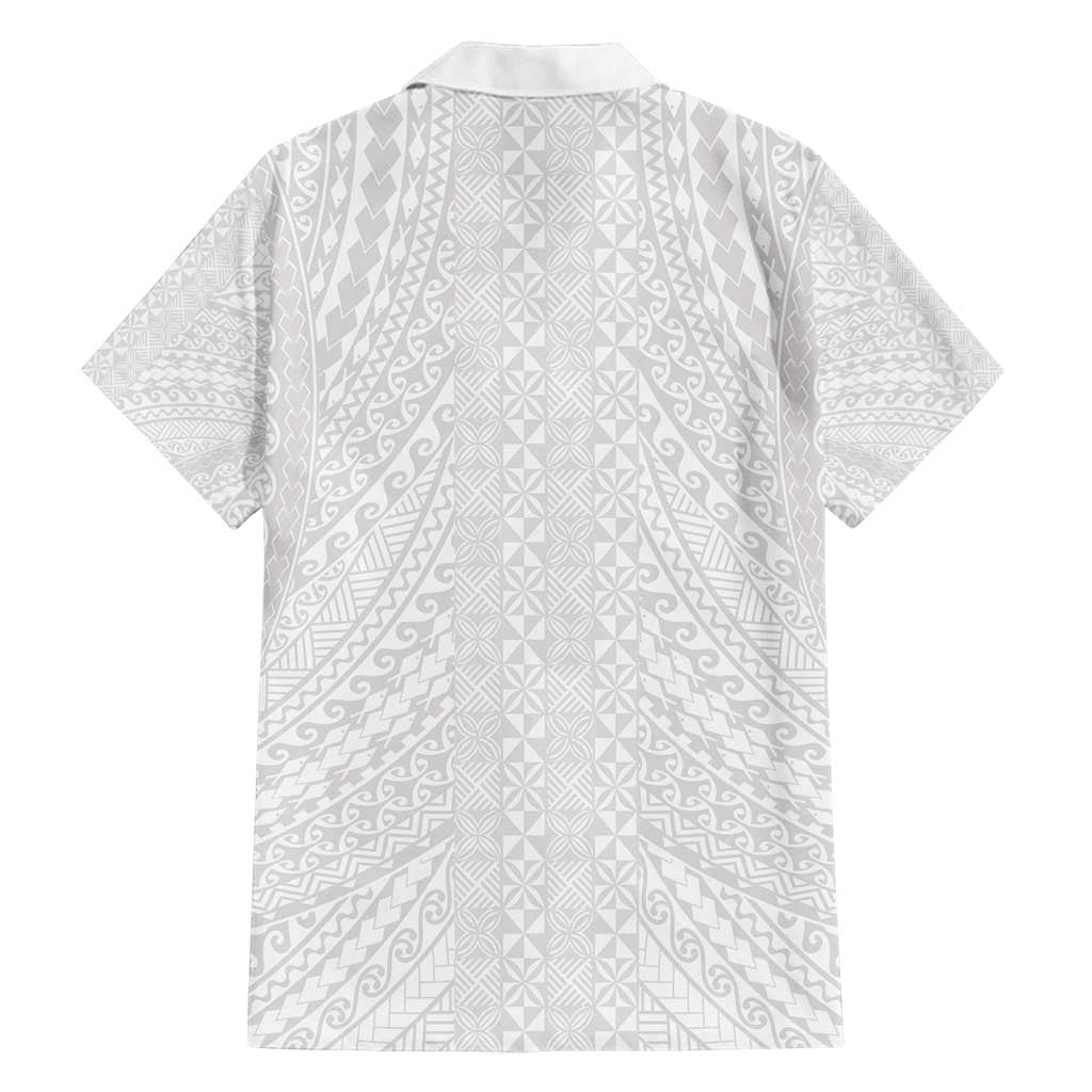 Lotu Tamaiti White Tongan Ngatu Family Matching Off Shoulder Short Dress and Hawaiian Shirt Polynesian Tribal Fonulei Pattern - Polynesian Pride