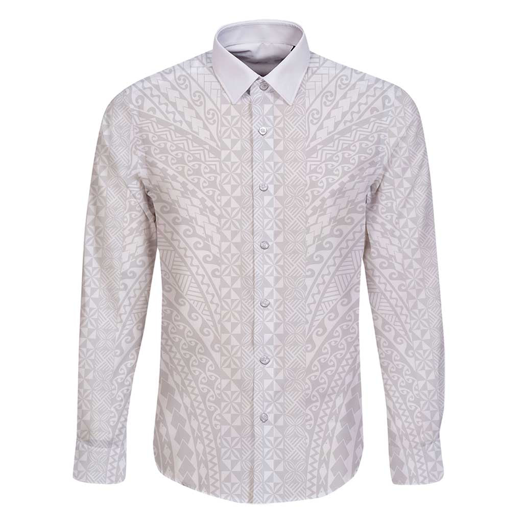 Lotu Tamaiti White Tongan Ngatu Family Matching Off Shoulder Short Dress and Hawaiian Shirt Polynesian Tribal Fonulei Pattern - Polynesian Pride