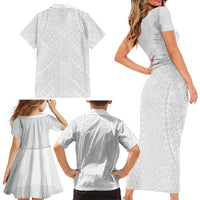 Lotu Tamaiti White Tongan Ngatu Family Matching Short Sleeve Bodycon Dress and Hawaiian Shirt Polynesian Tribal Fonulei Pattern - Polynesian Pride