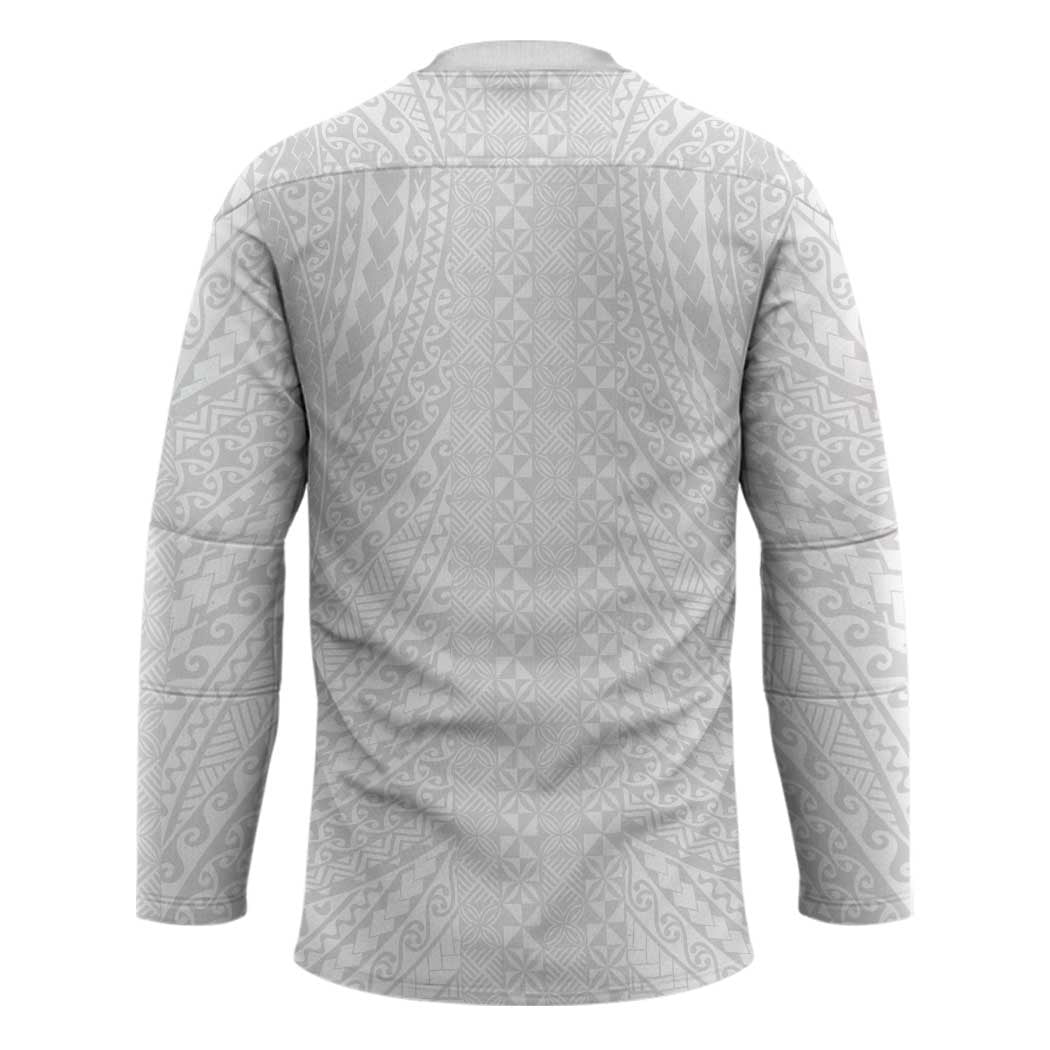 Lotu Tamaiti White Tongan Ngatu Hockey Jersey Polynesian Tribal Fonulei Pattern - Polynesian Pride