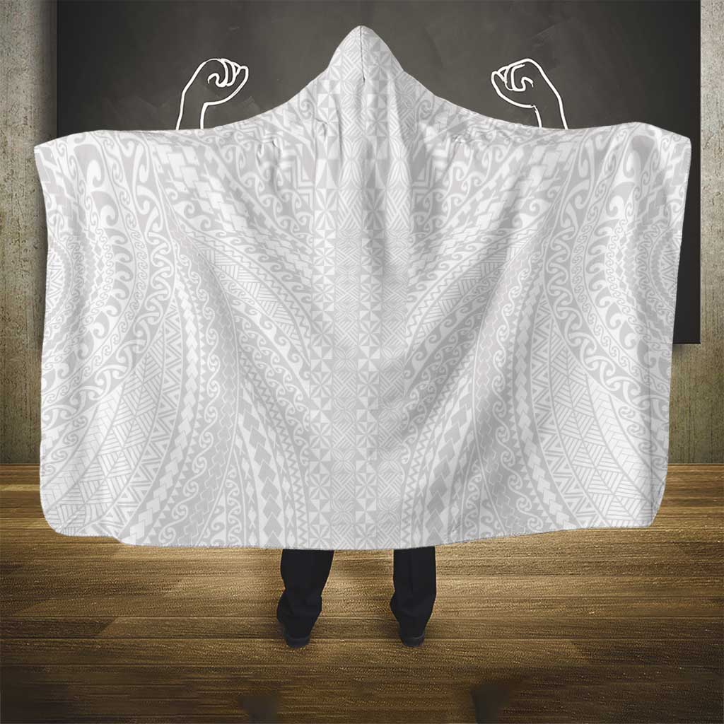 Lotu Tamaiti White Tongan Ngatu Hooded Blanket Polynesian Tribal Fonulei Pattern LT9 - Polynesian Pride