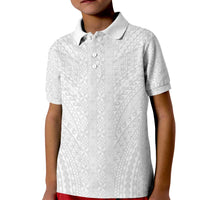 Lotu Tamaiti White Tongan Ngatu Kid Polo Shirt Polynesian Tribal Fonulei Pattern - Polynesian Pride