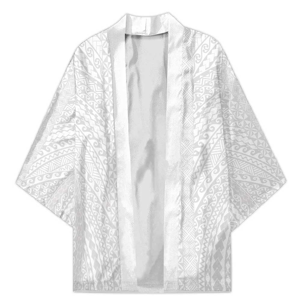 Lotu Tamaiti White Tongan Ngatu Kimono Polynesian Tribal Fonulei Pattern - Polynesian Pride