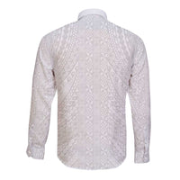 Lotu Tamaiti White Tongan Ngatu Long Sleeve Button Shirt Polynesian Tribal Fonulei Pattern - Polynesian Pride