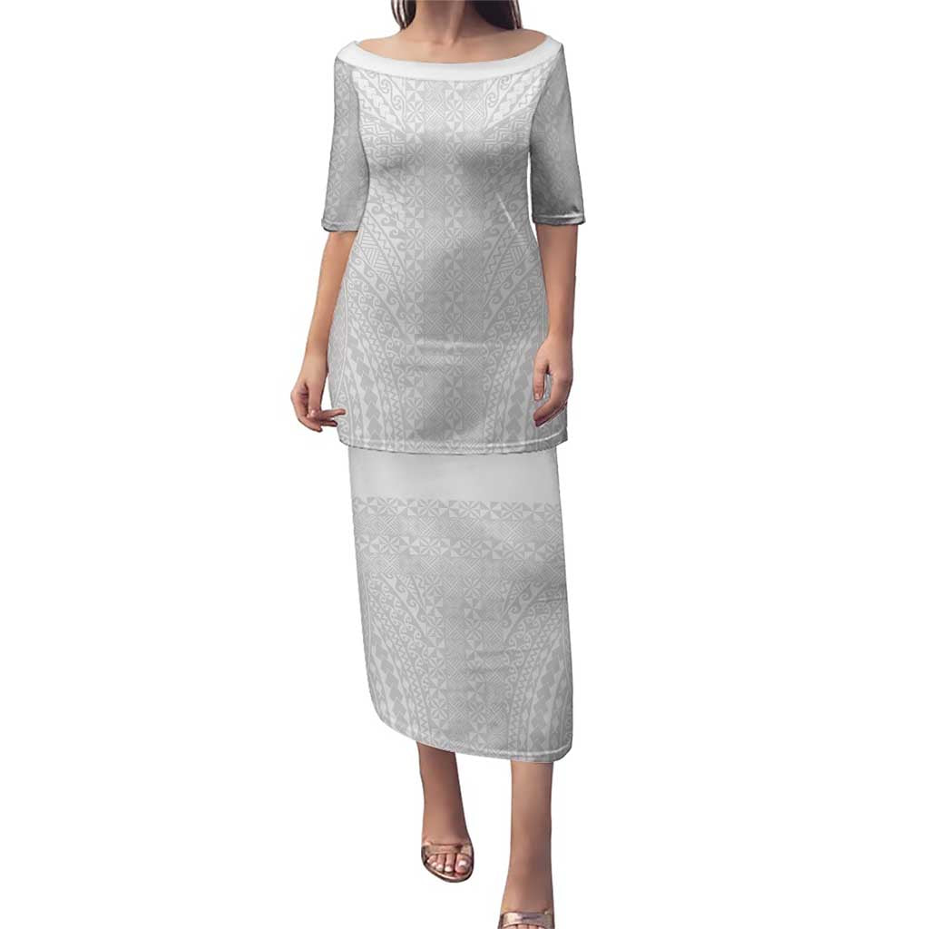 Lotu Tamaiti White Tongan Ngatu Puletasi Polynesian Tribal Fonulei Pattern - Polynesian Pride