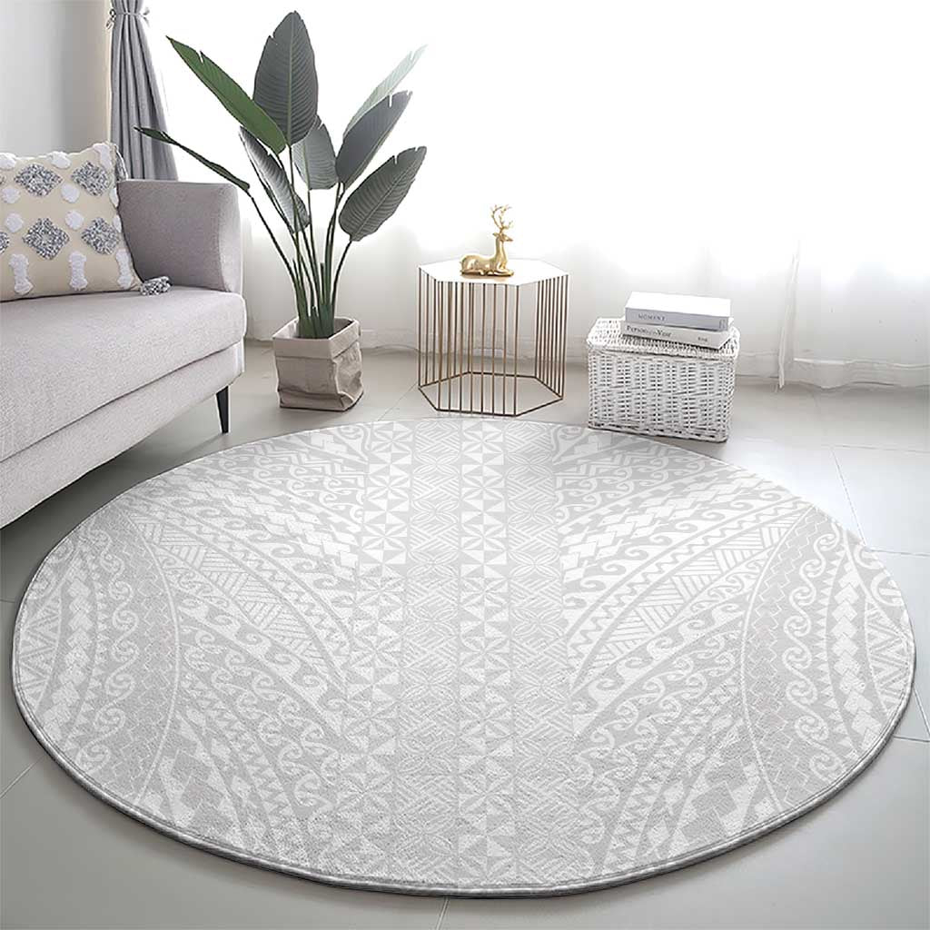 Lotu Tamaiti White Tongan Ngatu Round Carpet Polynesian Tribal Fonulei Pattern - Polynesian Pride