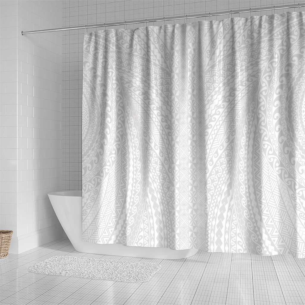Lotu Tamaiti White Tongan Ngatu Shower Curtain Polynesian Tribal Fonulei Pattern - Polynesian Pride