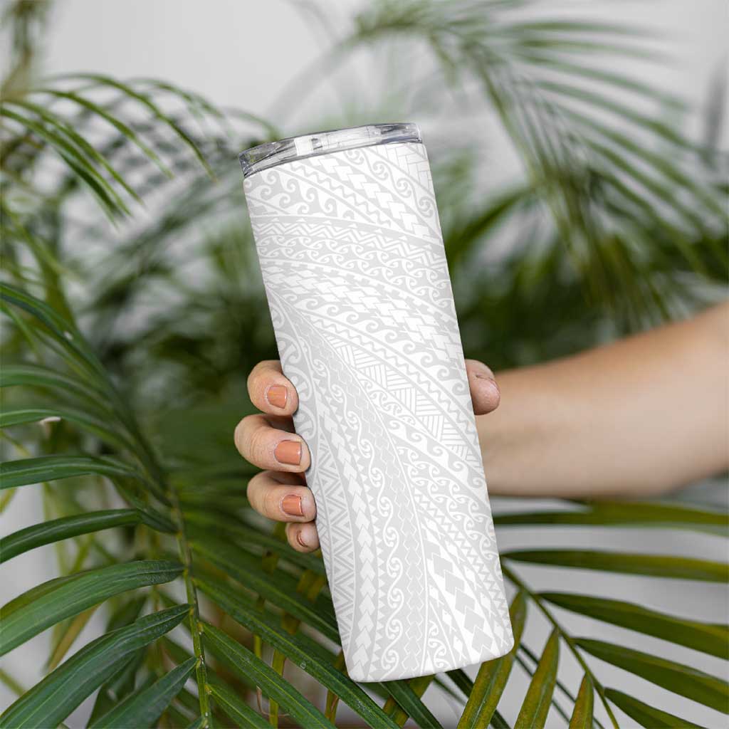 Lotu Tamaiti White Tongan Ngatu Skinny Tumbler Polynesian Tribal Fonulei Pattern - Polynesian Pride
