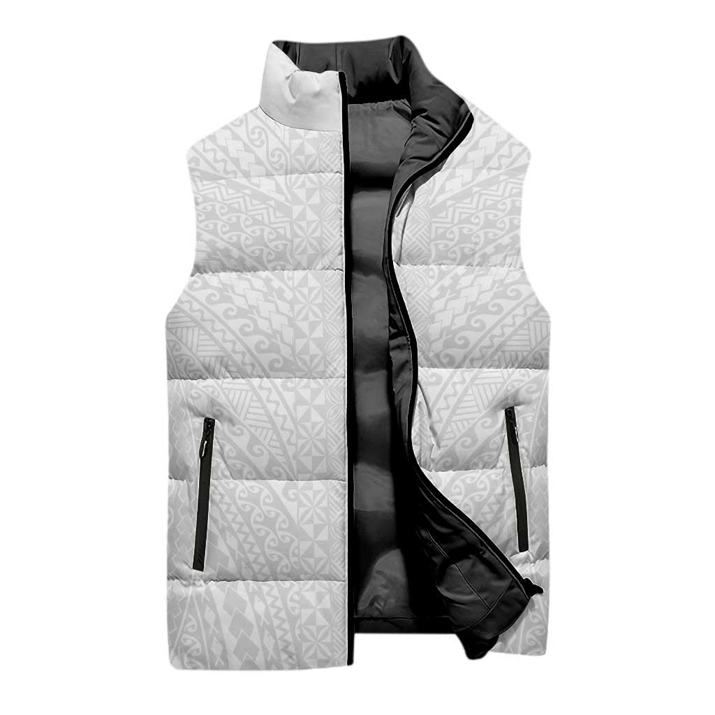 Lotu Tamaiti White Tongan Ngatu Sleeveless Puffer Jacket Polynesian Tribal Fonulei Pattern LT9 - Polynesian Pride