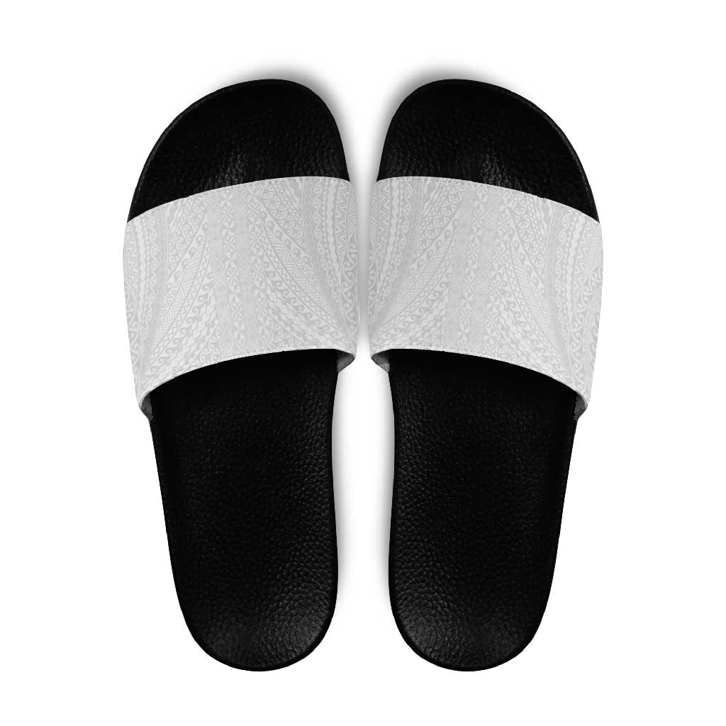 Lotu Tamaiti White Tongan Ngatu Slide Sandals Polynesian Tribal Fonulei Pattern LT9 White - Polynesian Pride