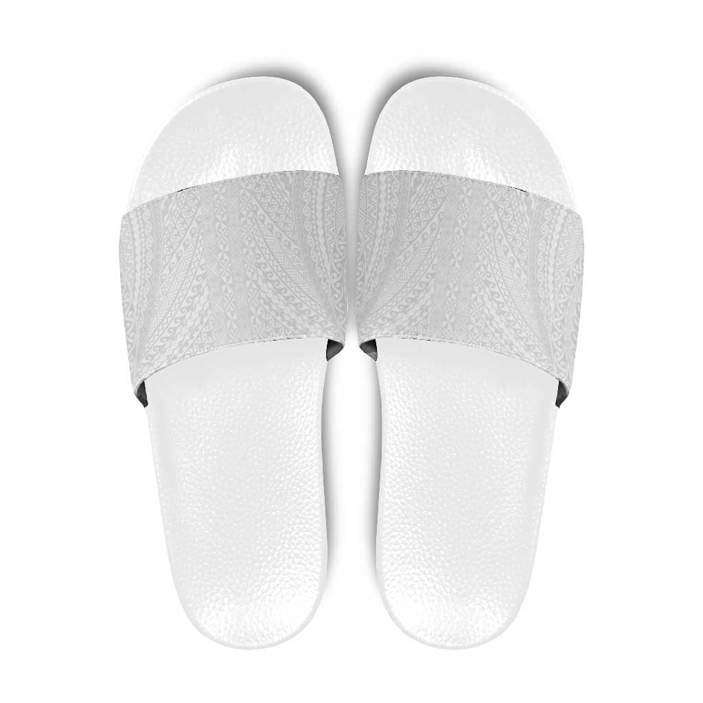 Lotu Tamaiti White Tongan Ngatu Slide Sandals Polynesian Tribal Fonulei Pattern LT9 White - Polynesian Pride