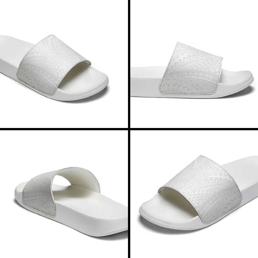 Lotu Tamaiti White Tongan Ngatu Slide Sandals Polynesian Tribal Fonulei Pattern LT9 - Polynesian Pride