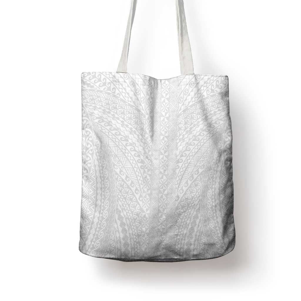 Lotu Tamaiti White Tongan Ngatu Tote Bag Polynesian Tribal Fonulei Pattern - Polynesian Pride