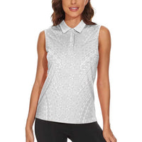 Lotu Tamaiti White Tongan Ngatu Women Sleeveless Polo Shirt Polynesian Tribal Fonulei Pattern - Polynesian Pride