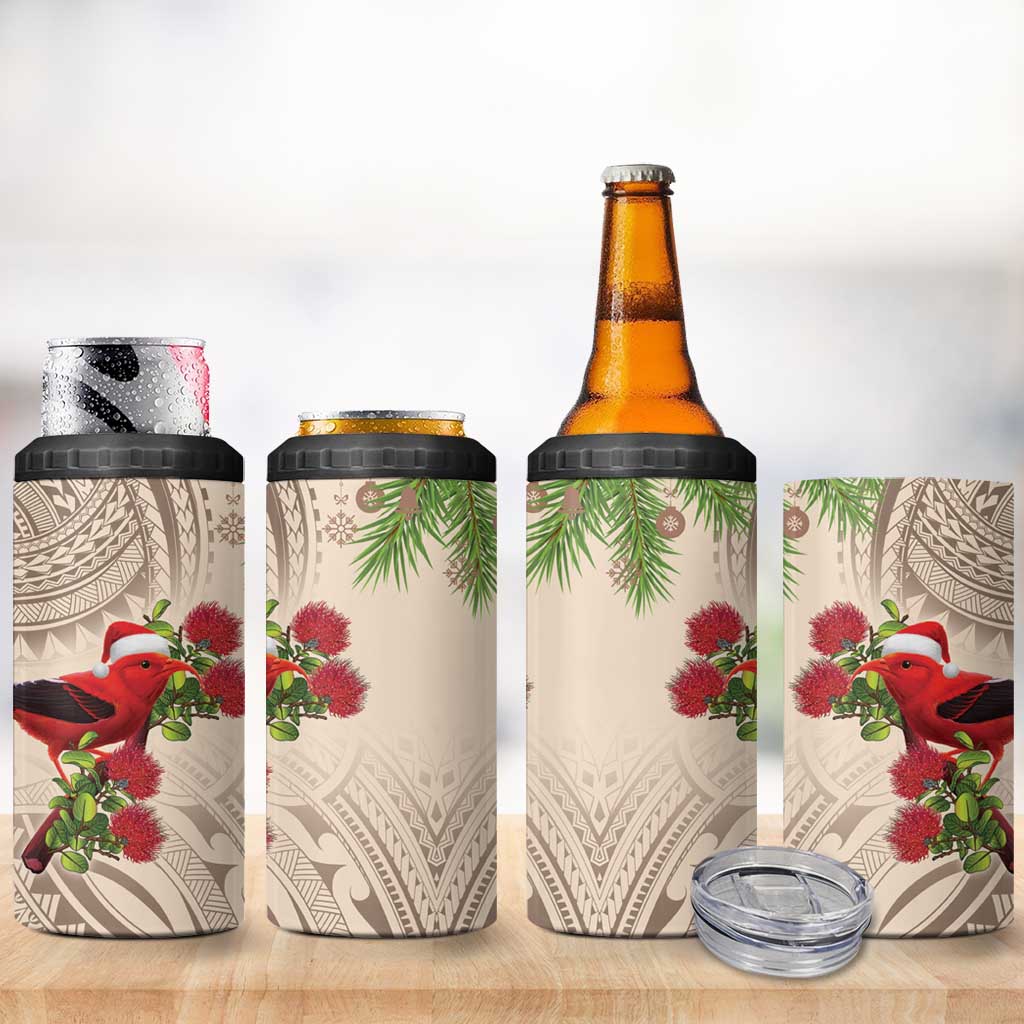 Christmas Hawaii with I'iwi Bird 4 in 1 Can Cooler Tumbler Aloha Mele Kalikimaka - Beige Art