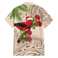 Christmas Hawaii with I'iwi Bird Family Matching Tank Maxi Dress and Hawaiian Shirt Aloha Mele Kalikimaka - Beige Art LT9 - Polynesian Pride