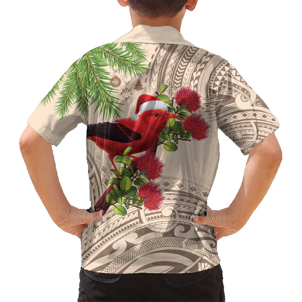 Christmas Hawaii with I'iwi Bird Kid Hawaiian Shirt Aloha Mele Kalikimaka - Beige Art