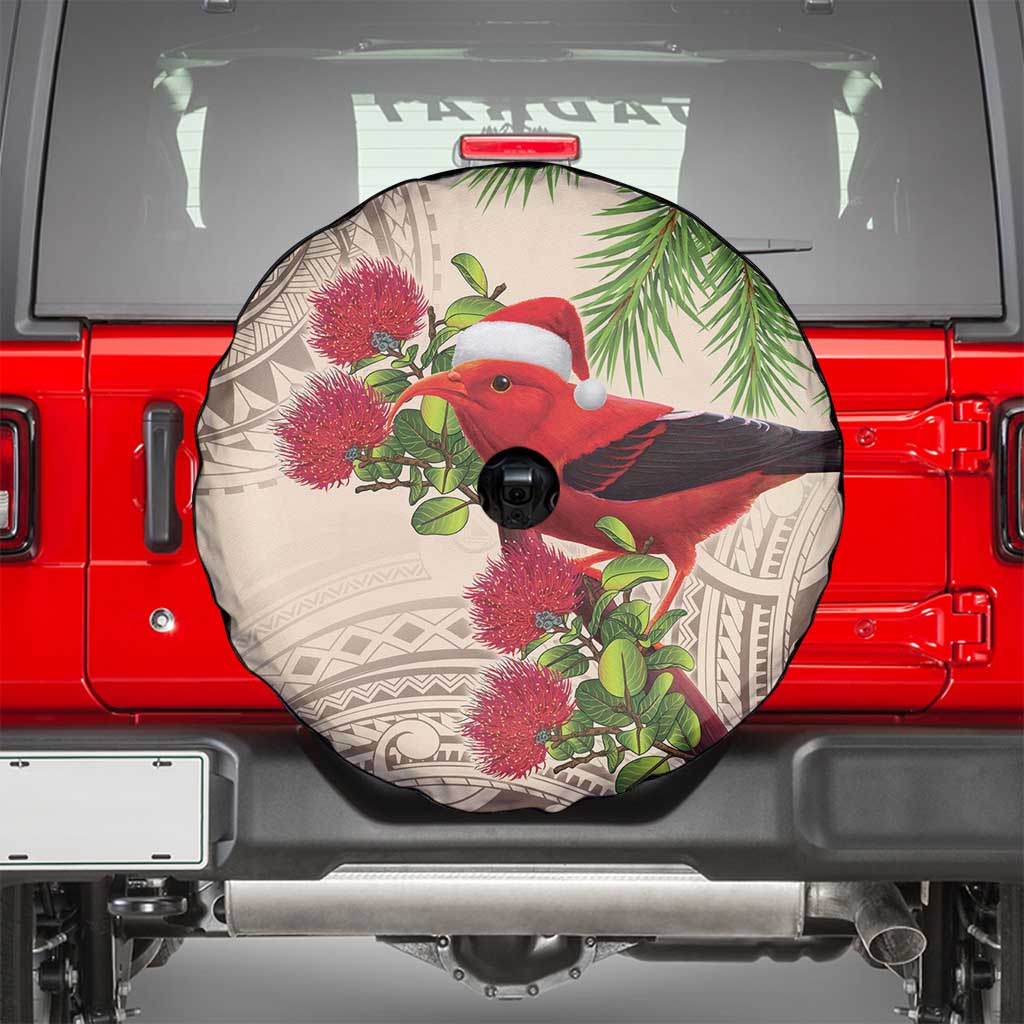 Christmas Hawaii with I'iwi Bird Spare Tire Cover Aloha Mele Kalikimaka - Beige Art