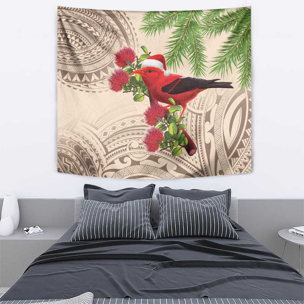 Christmas Hawaii with I'iwi Bird Tapestry Aloha Mele Kalikimaka - Beige Art LT9 - Polynesian Pride