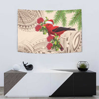 Christmas Hawaii with I'iwi Bird Tapestry Aloha Mele Kalikimaka - Beige Art LT9 - Polynesian Pride