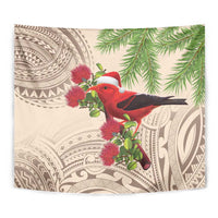 Christmas Hawaii with I'iwi Bird Tapestry Aloha Mele Kalikimaka - Beige Art LT9 - Polynesian Pride
