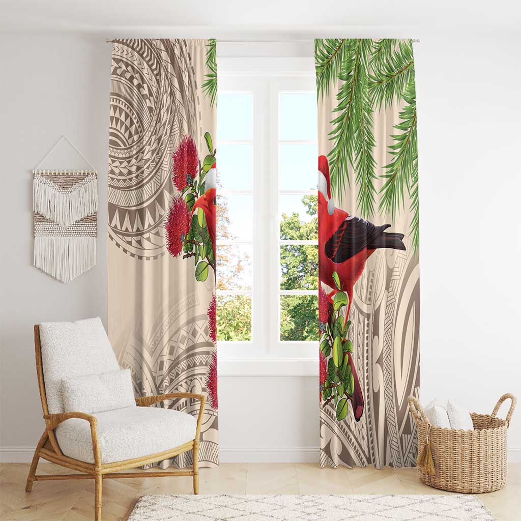 Christmas Hawaii with I'iwi Bird Window Curtain Aloha Mele Kalikimaka - Beige Art LT9 - Polynesian Pride