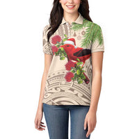 Christmas Hawaii with I'iwi Bird Women Polo Shirt Aloha Mele Kalikimaka - Beige Art