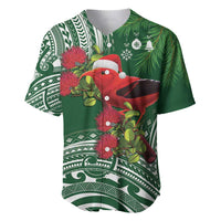 Christmas Hawaii with I'iwi Bird Baseball Jersey Aloha Mele Kalikimaka - Green Art LT9 Green - Polynesian Pride