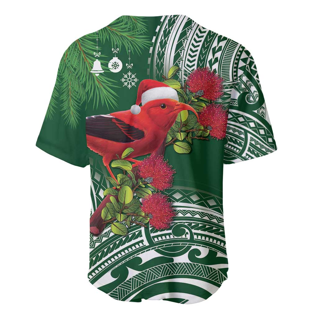 Christmas Hawaii with I'iwi Bird Baseball Jersey Aloha Mele Kalikimaka - Green Art LT9 - Polynesian Pride