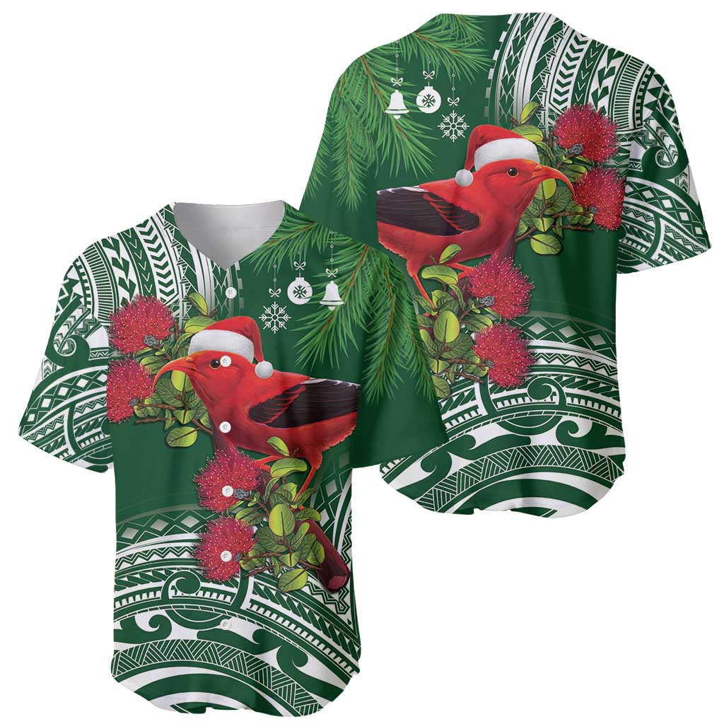 Christmas Hawaii with I'iwi Bird Baseball Jersey Aloha Mele Kalikimaka - Green Art LT9 - Polynesian Pride