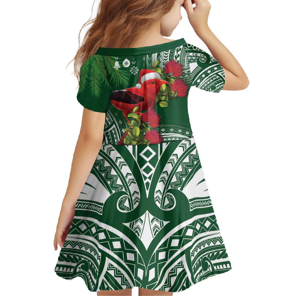 Christmas Hawaii with I'iwi Bird Family Matching Mermaid Dress and Hawaiian Shirt Aloha Mele Kalikimaka - Green Art LT9 - Polynesian Pride