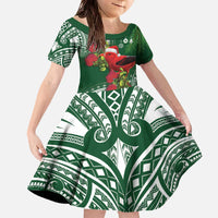 Christmas Hawaii with I'iwi Bird Family Matching Off The Shoulder Long Sleeve Dress and Hawaiian Shirt Aloha Mele Kalikimaka - Green Art