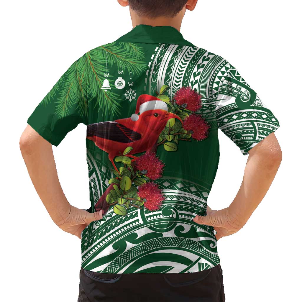 Christmas Hawaii with I'iwi Bird Family Matching Tank Maxi Dress and Hawaiian Shirt Aloha Mele Kalikimaka - Green Art LT9 - Polynesian Pride