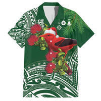 Christmas Hawaii with I'iwi Bird Family Matching Tank Maxi Dress and Hawaiian Shirt Aloha Mele Kalikimaka - Green Art LT9 Dad's Shirt - Short Sleeve Green - Polynesian Pride