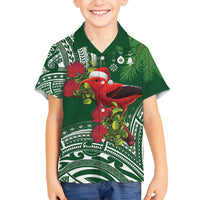 Christmas Hawaii with I'iwi Bird Family Matching Tank Maxi Dress and Hawaiian Shirt Aloha Mele Kalikimaka - Green Art LT9 Son's Shirt Green - Polynesian Pride